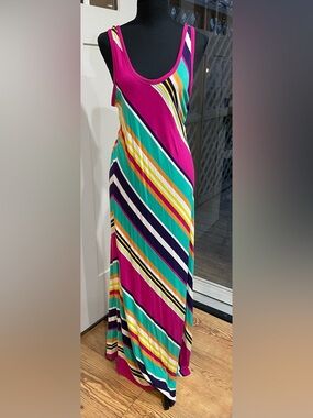 Calvin Klein Women’s Sleeveless Striped Maxi Dress  multi color Stretch size 10